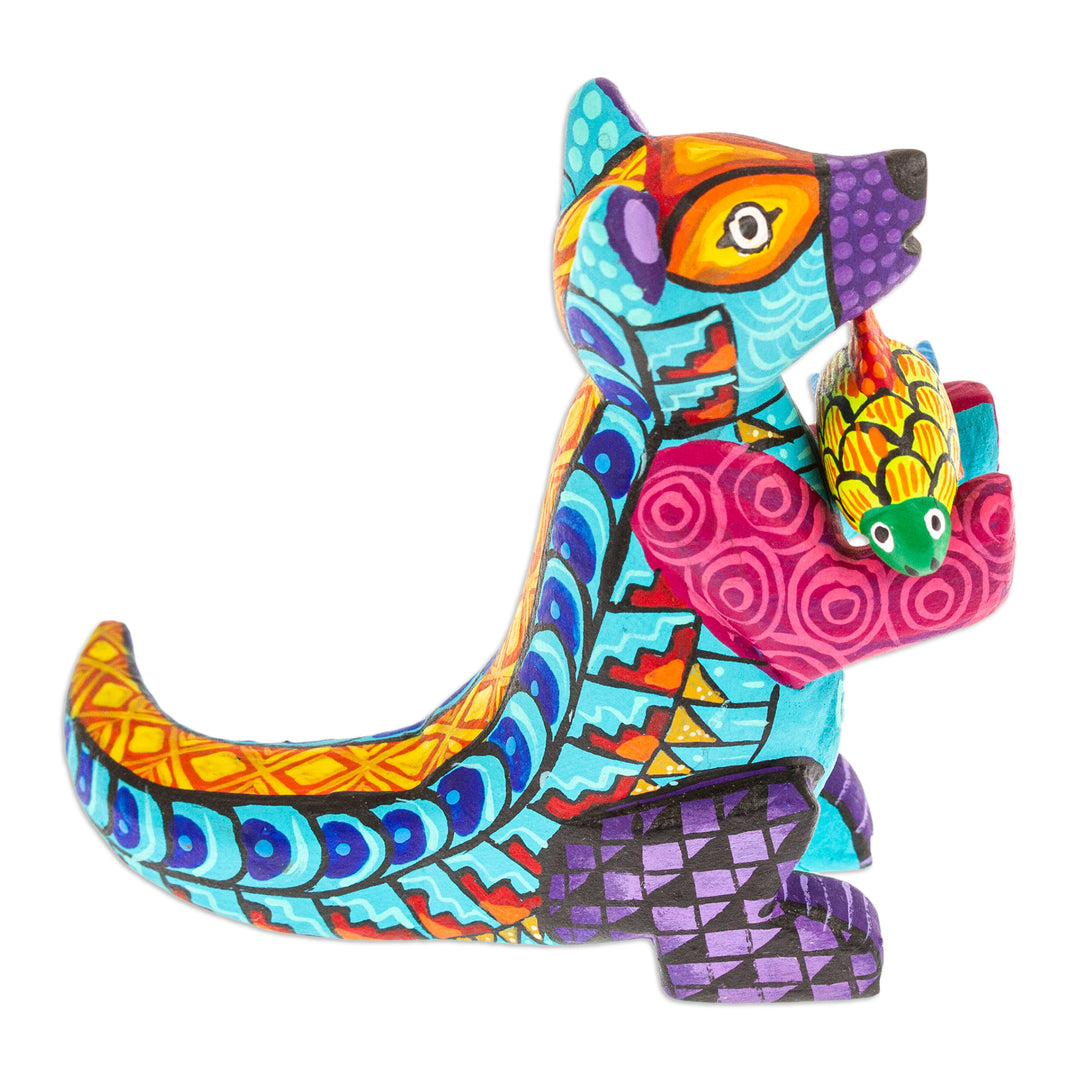 Handcrafted Turquoise Copal Wood Otter and Fish Figurine - Turquoise River Days