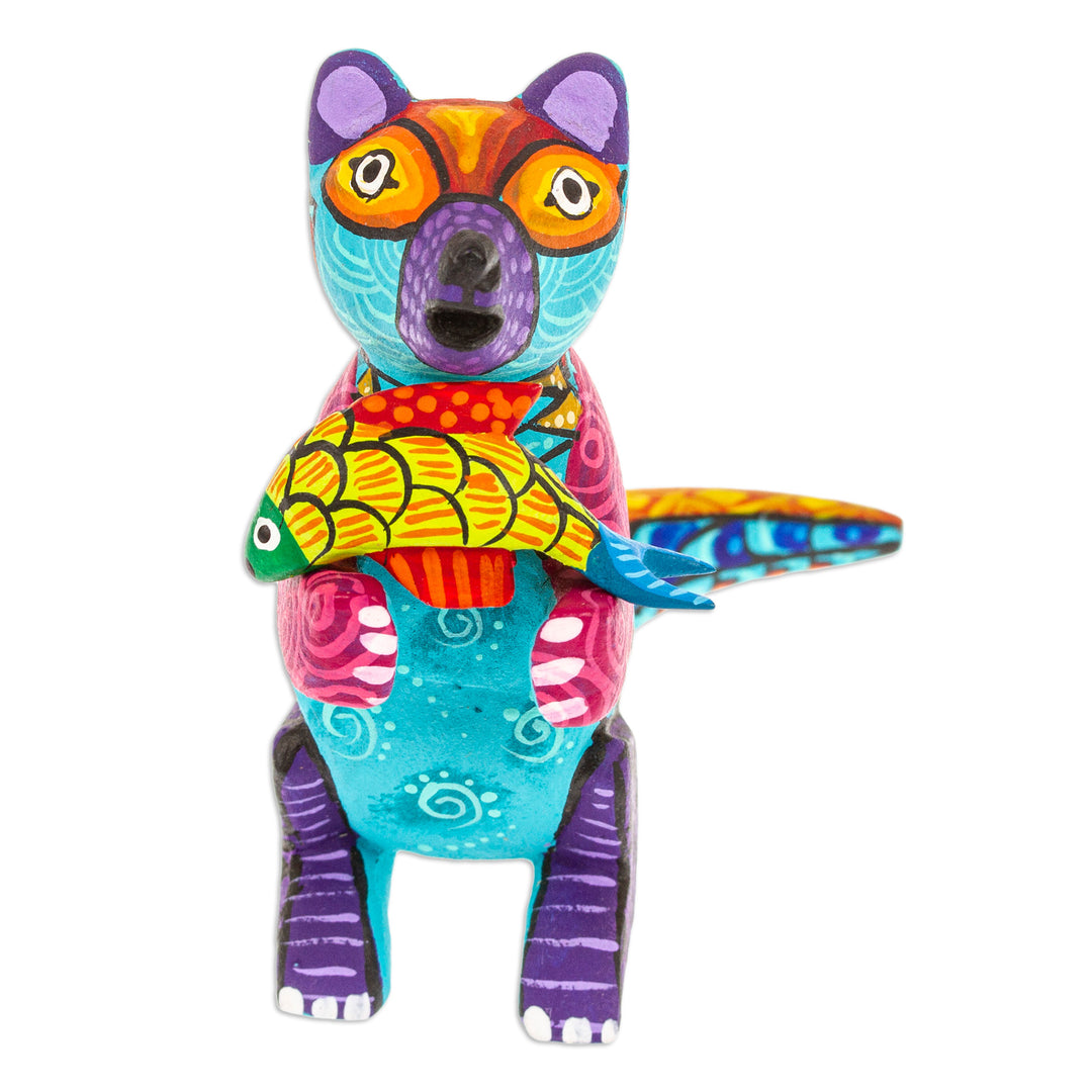 Handcrafted Turquoise Copal Wood Otter and Fish Figurine - Turquoise River Days