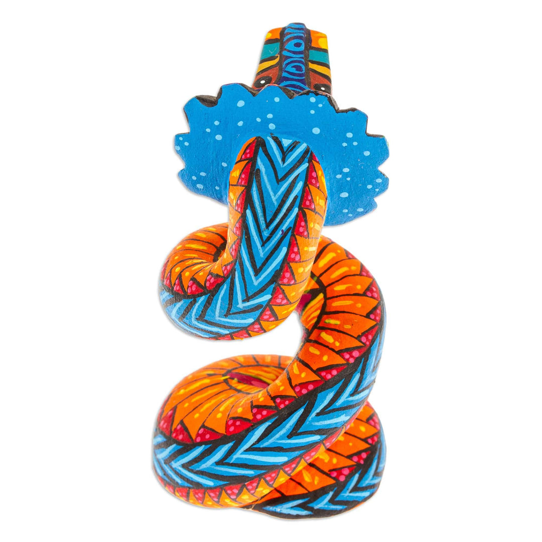Copal Wood Quetzalcoatl Serpent Figurine Painted in Orange - Glorious Quetzalcoatl