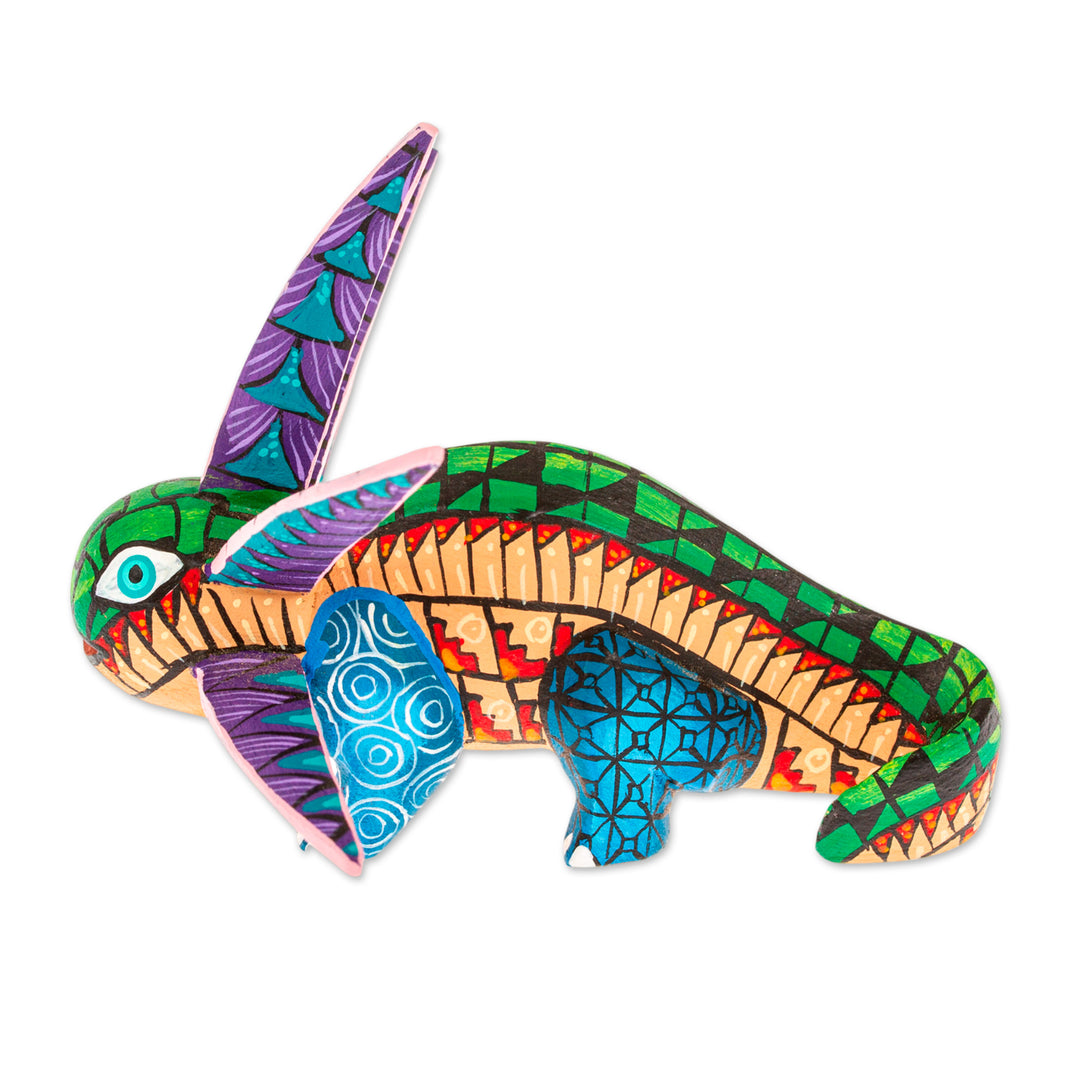 Wood Alebrije Axolotl Figurine Painted in Green and Blue - Jungle Axolotl