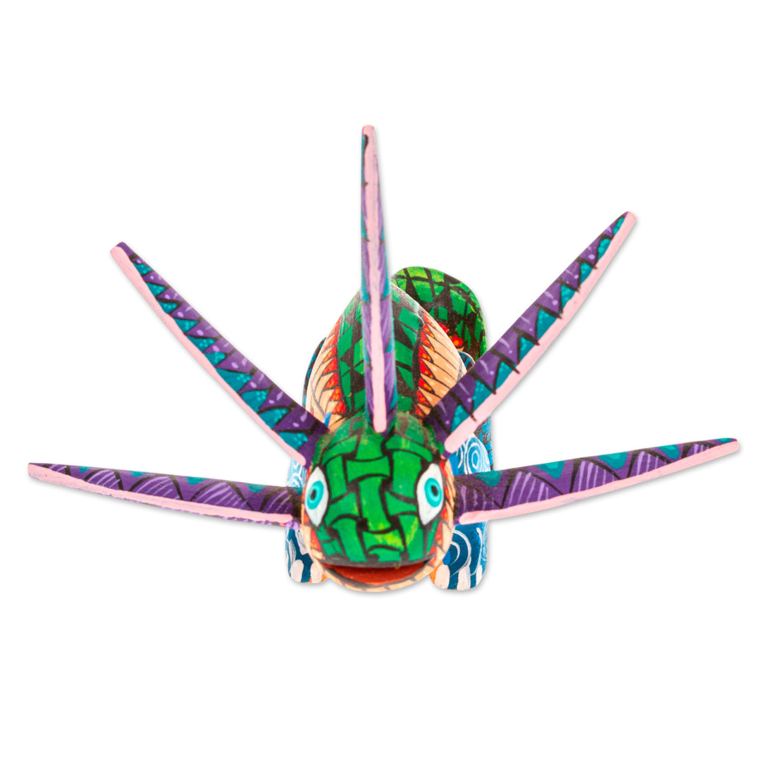 Wood Alebrije Axolotl Figurine Painted in Green and Blue - Jungle Axolotl