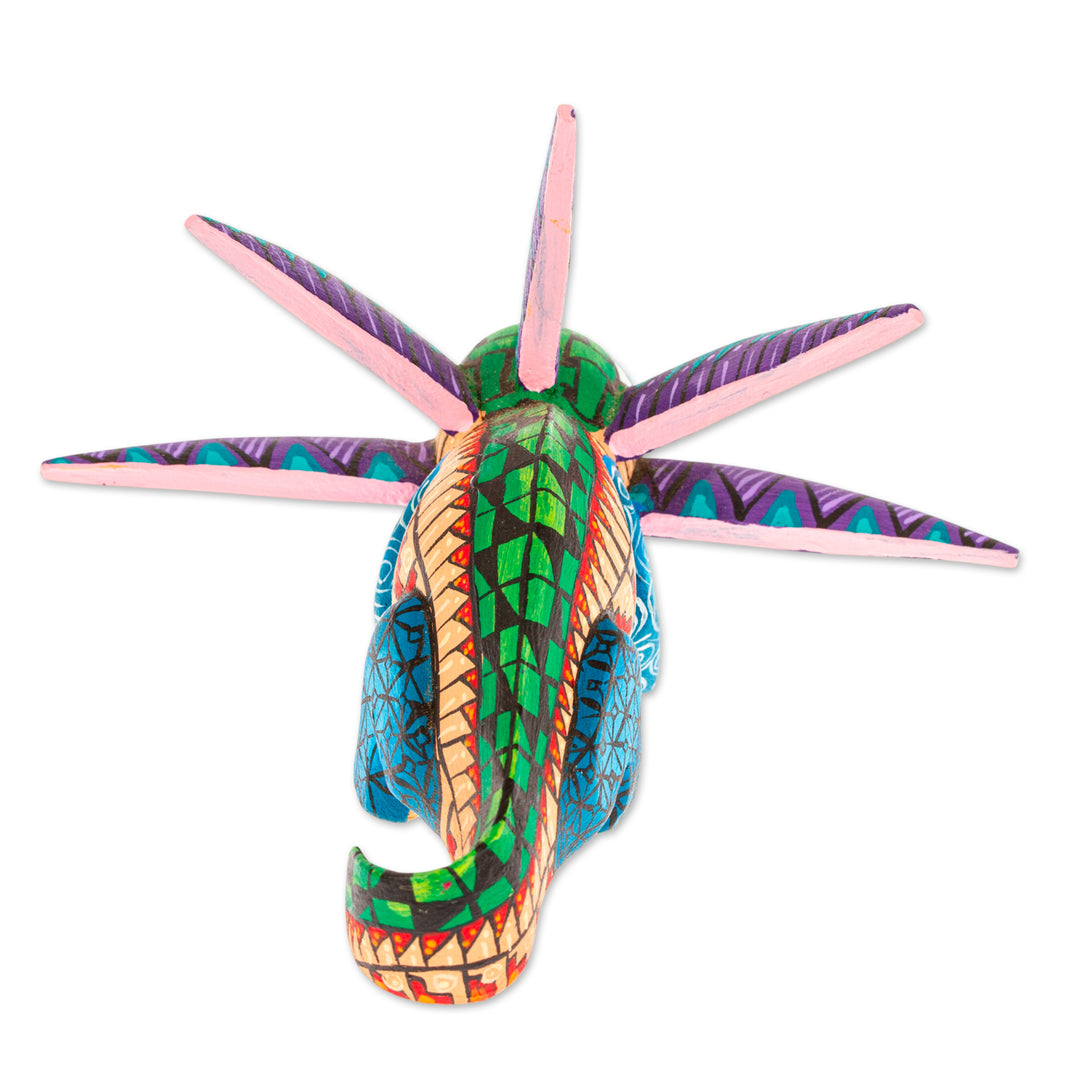 Wood Alebrije Axolotl Figurine Painted in Green and Blue - Jungle Axolotl