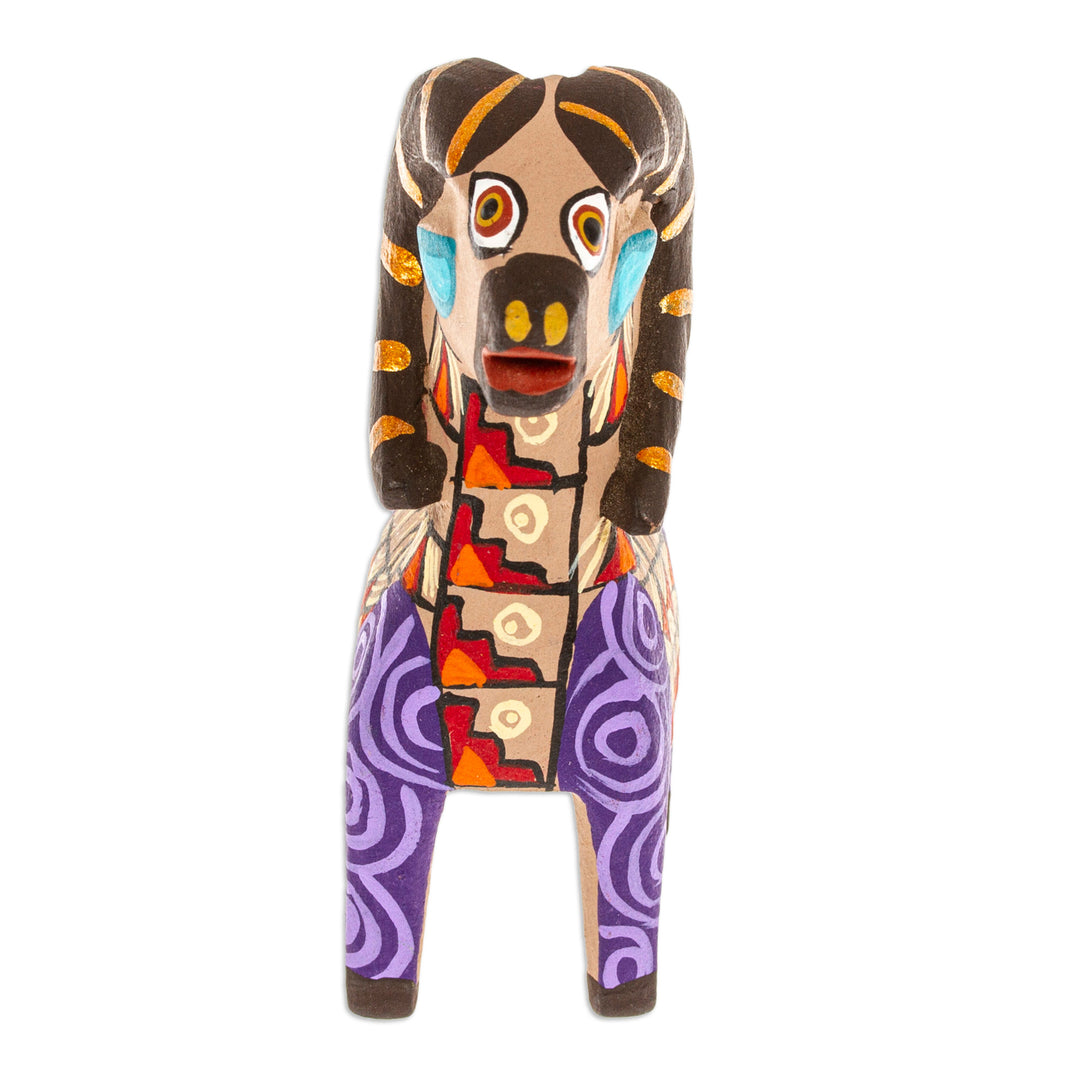 Copal Wood Alebrije Sheep Figurine Hand-Painted in Purple - Majestic Sheep