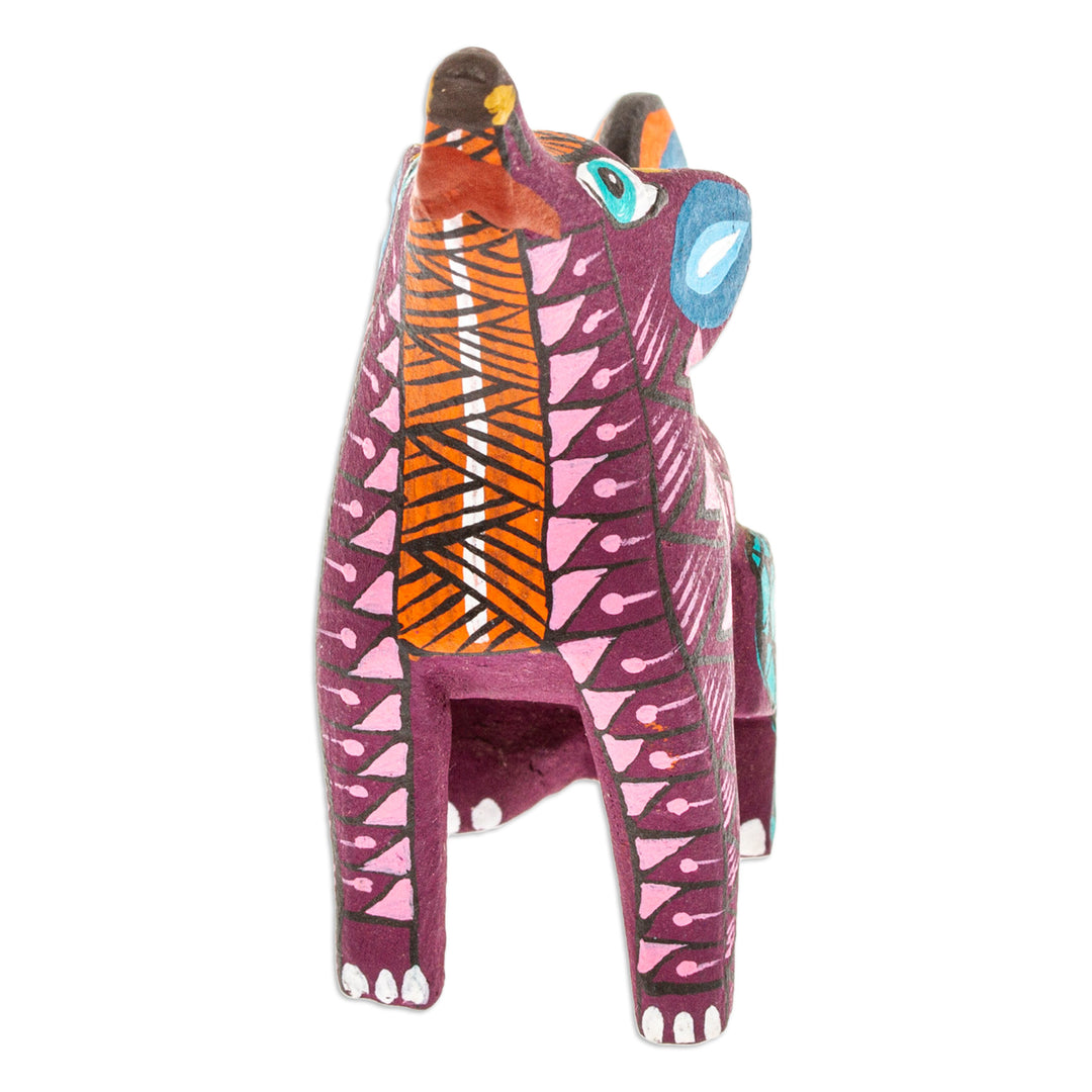 Copal Wood Alebrije Coyote Figurine Hand-Painted in Purple - Fantasy Coyote