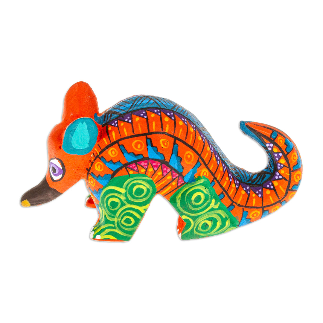 Painted Alebrije Copal Wood Figurine of Orange Armadillo - Mexico's Orange Guardian