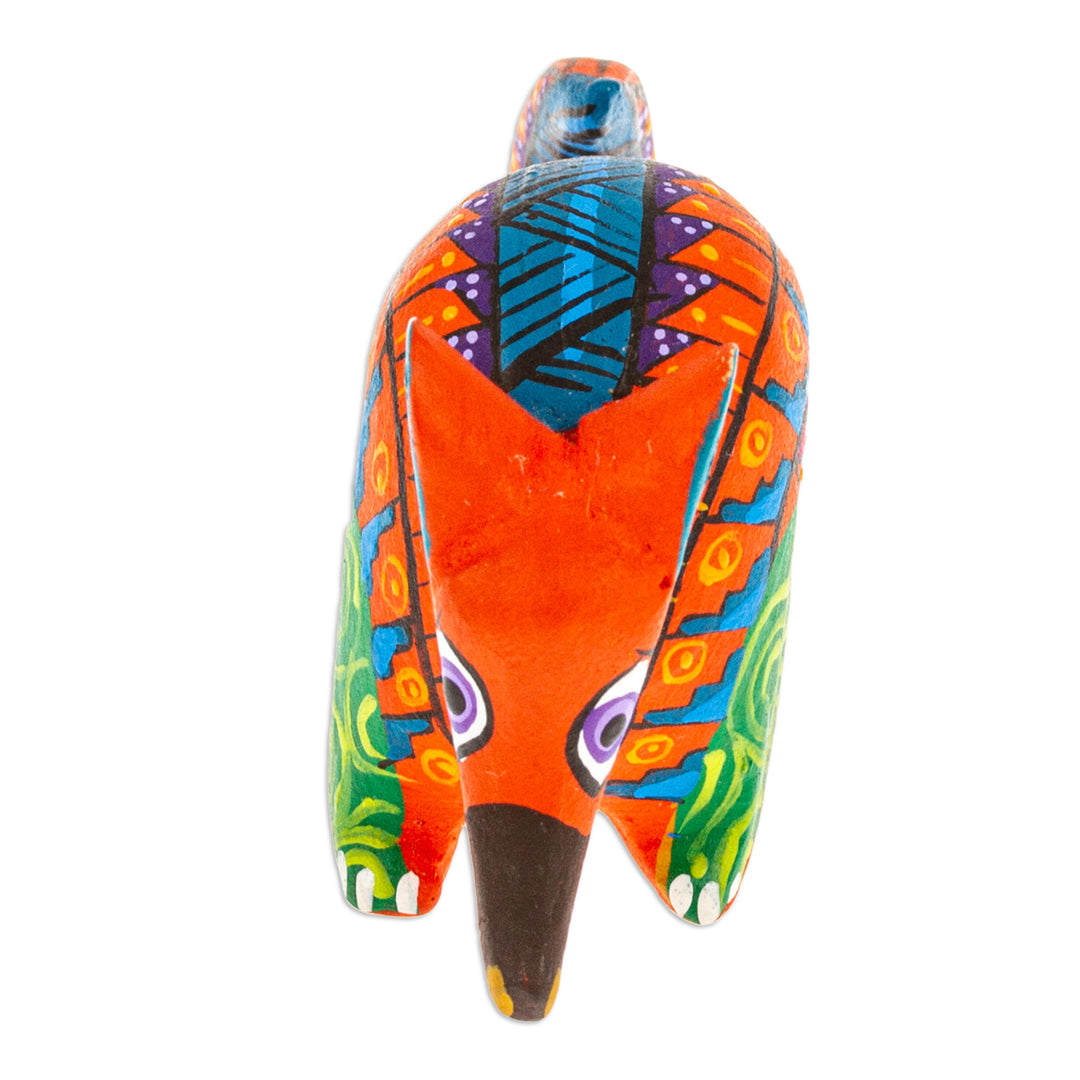 Painted Alebrije Copal Wood Figurine of Orange Armadillo - Mexico's Orange Guardian
