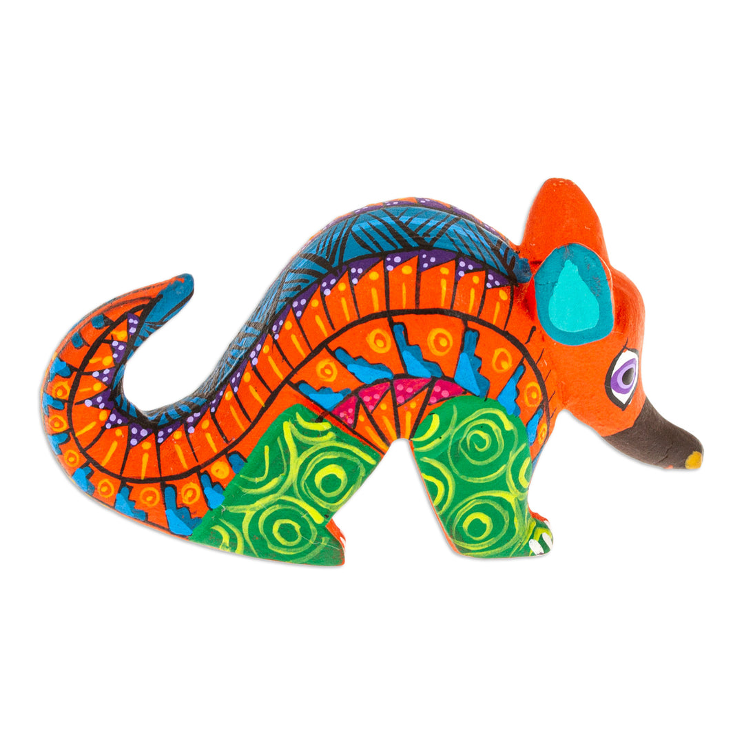 Painted Alebrije Copal Wood Figurine of Orange Armadillo - Mexico's Orange Guardian
