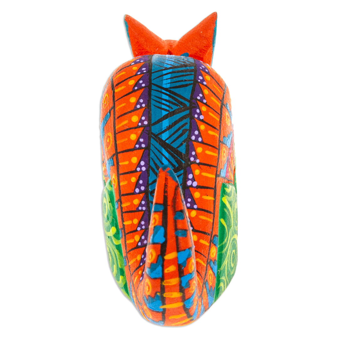 Painted Alebrije Copal Wood Figurine of Orange Armadillo - Mexico's Orange Guardian
