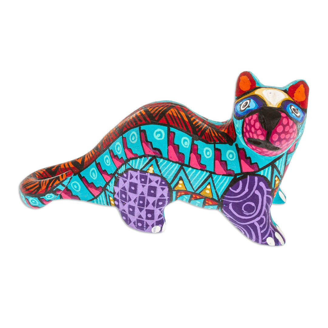 Iris Copal Wood Alebrije Otter Figurine Painted by Hand - The Water Spirit in Iris