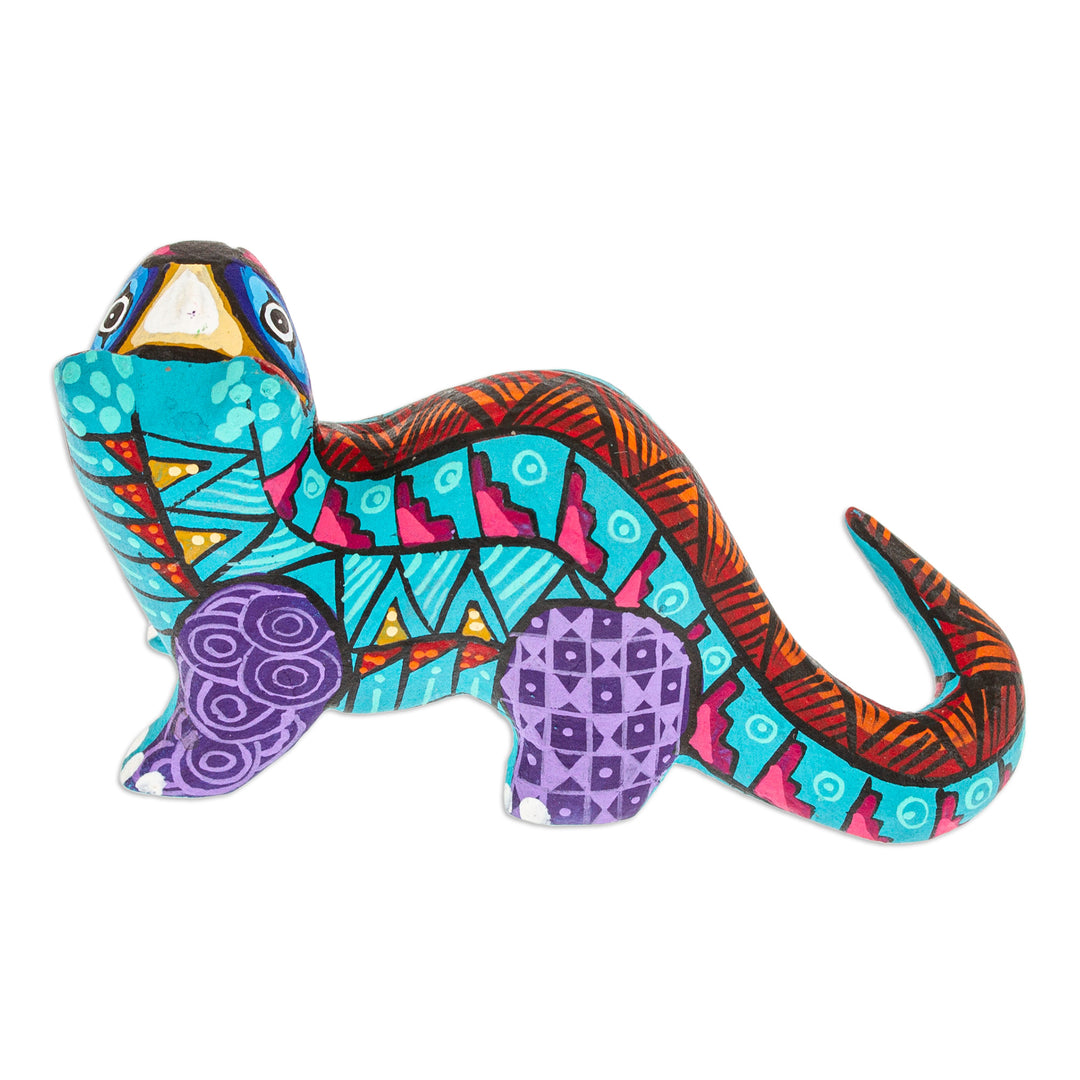 Iris Copal Wood Alebrije Otter Figurine Painted by Hand - The Water Spirit in Iris