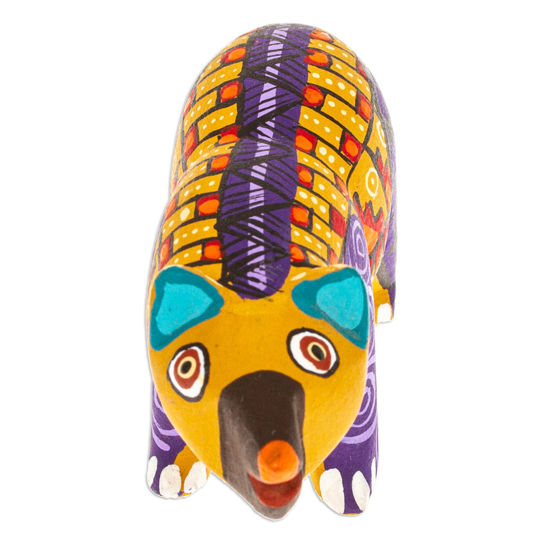Handmade Geometric Yellow Copal Wood Bear Alebrije Figurine - The Noble Master in Yellow
