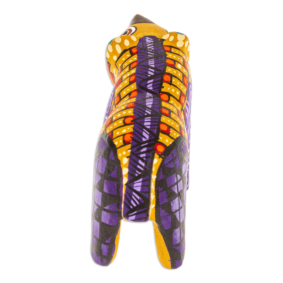 Handmade Geometric Yellow Copal Wood Bear Alebrije Figurine - The Noble Master in Yellow