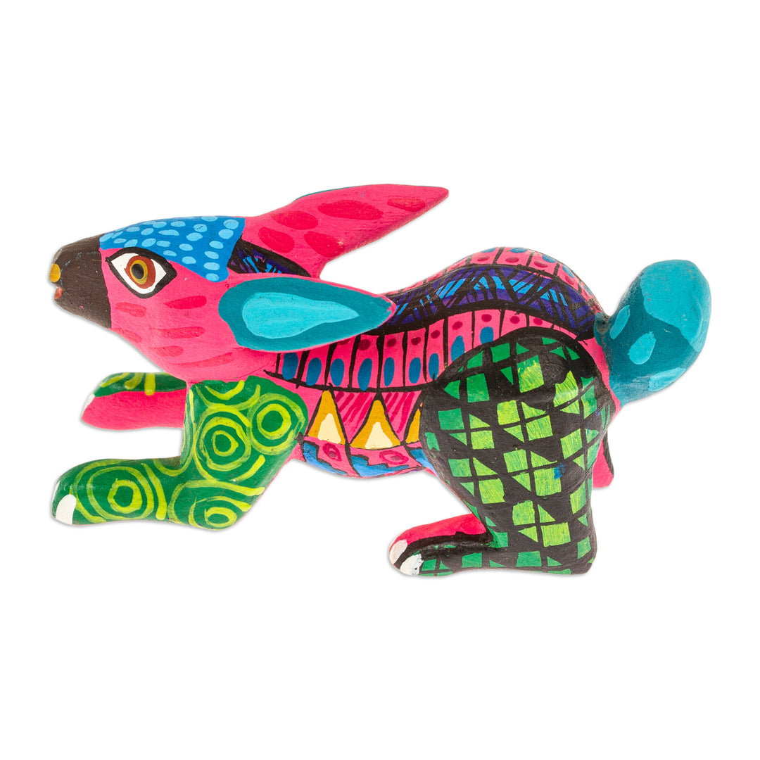 Hand-Painted Copal Wood Alebrije Rabbit Figurine in Carmine - Carmine Rabbit