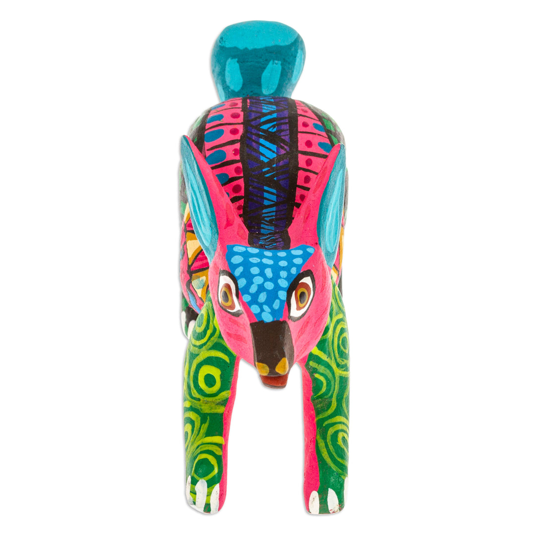 Hand-Painted Copal Wood Alebrije Rabbit Figurine in Carmine - Carmine Rabbit