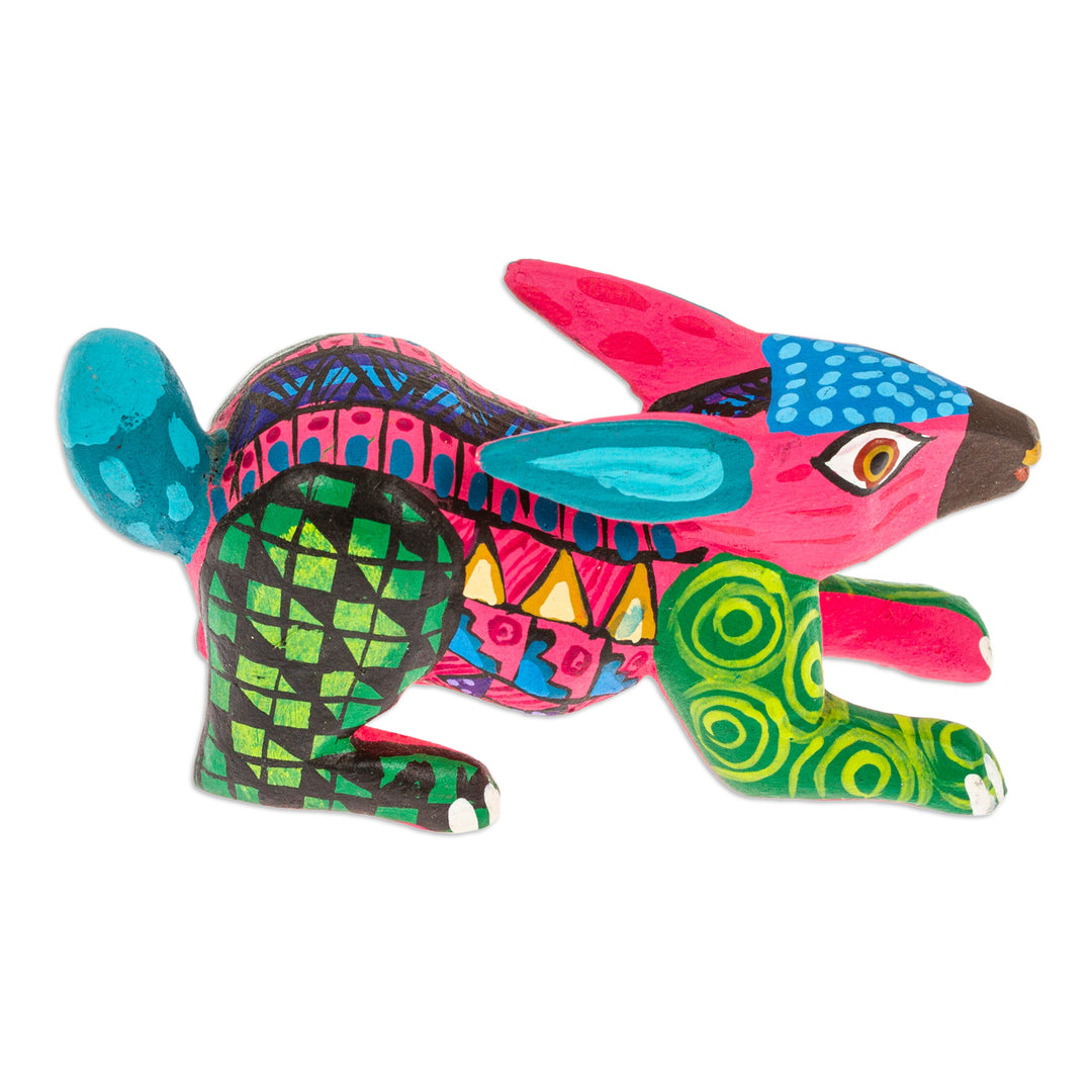 Hand-Painted Copal Wood Alebrije Rabbit Figurine in Carmine - Carmine Rabbit