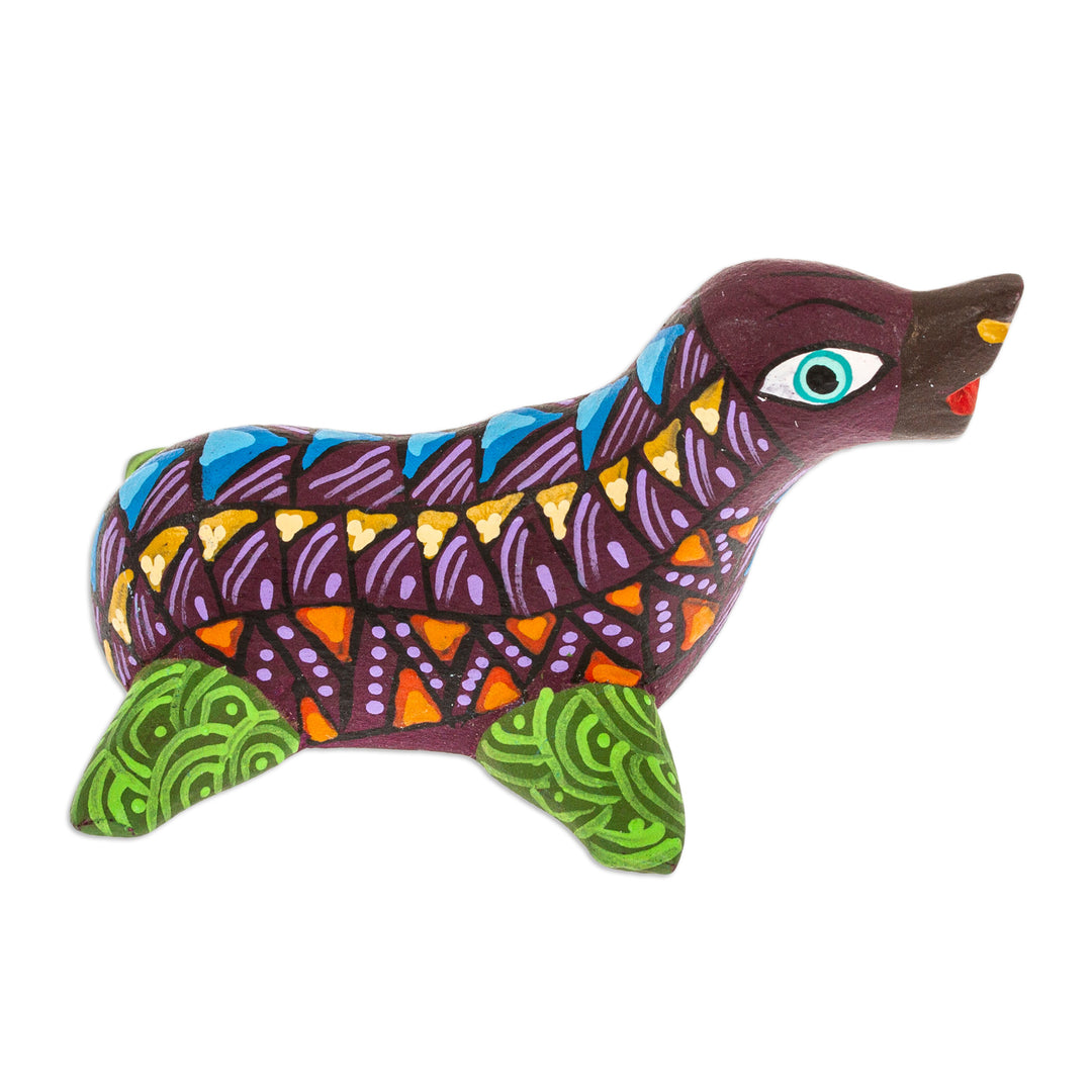 Traditional Alebrije Copal Wood Figurine of Purple Seal - Seal in the Purple Sea