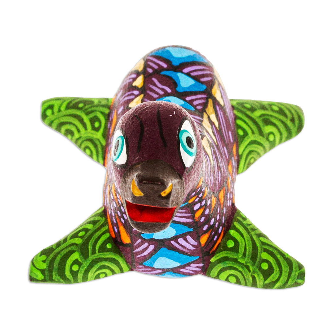Traditional Alebrije Copal Wood Figurine of Purple Seal - Seal in the Purple Sea