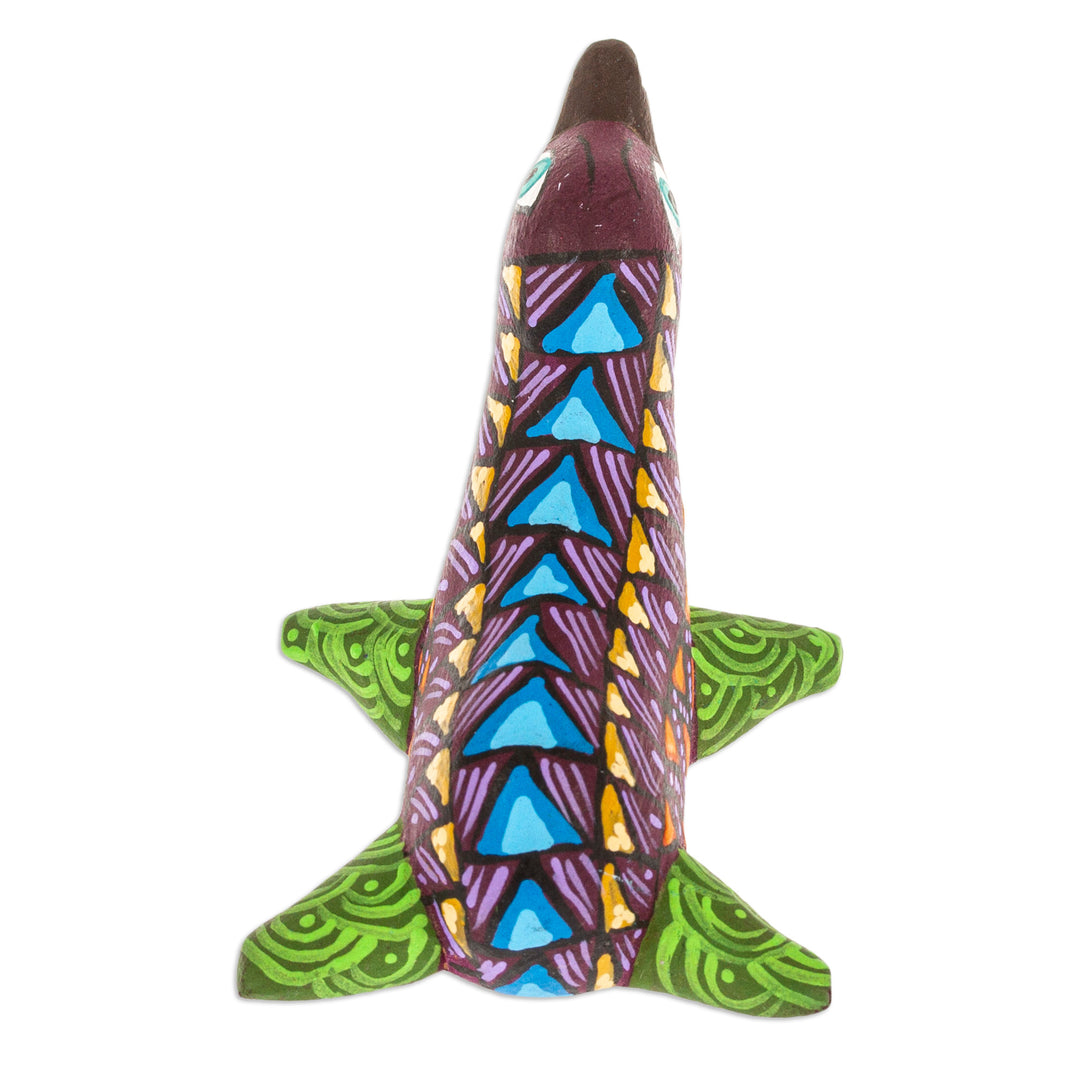Traditional Alebrije Copal Wood Figurine of Purple Seal - Seal in the Purple Sea