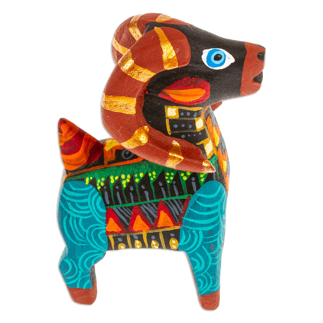 Copal Wood Alebrije Sheep Figurine Hand-Painted in Turquoise - Glorious Sheep