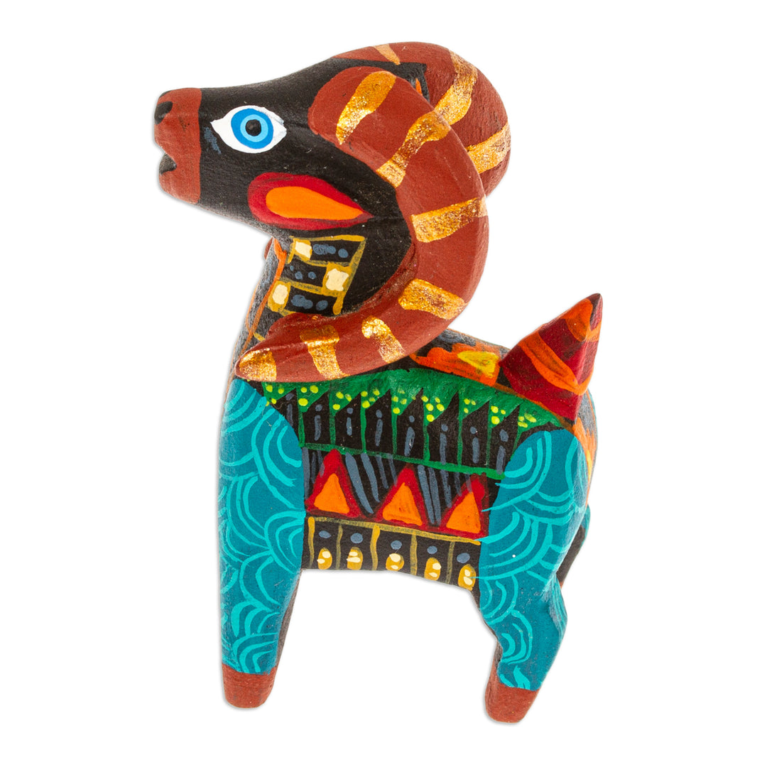 Copal Wood Alebrije Sheep Figurine Hand-Painted in Turquoise - Glorious Sheep