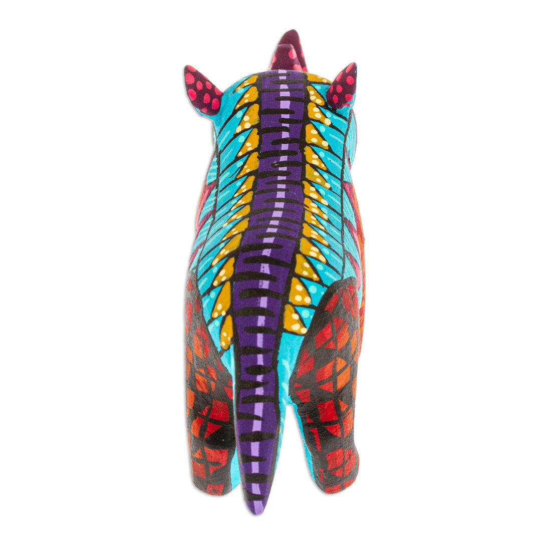 Alebrije Rhino Copal Wood Figurine Painted in Aquamarine - Aquamarine Rhino