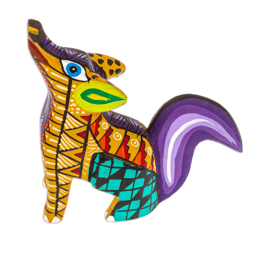 Copal Wood Alebrije Coyote Figurine Hand-Painted in Honey - Sunshine Coyote