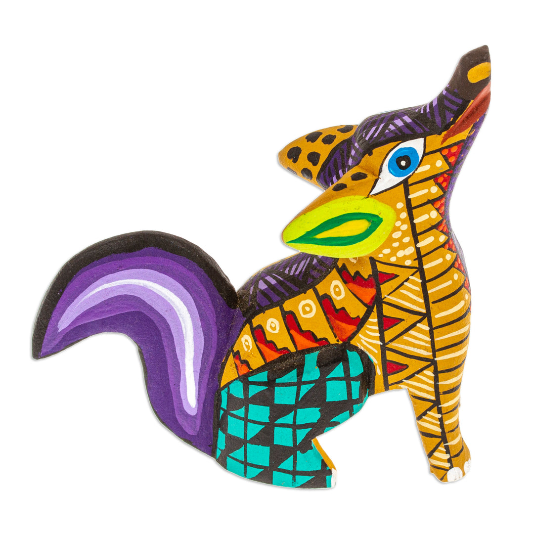 Copal Wood Alebrije Coyote Figurine Hand-Painted in Honey - Sunshine Coyote