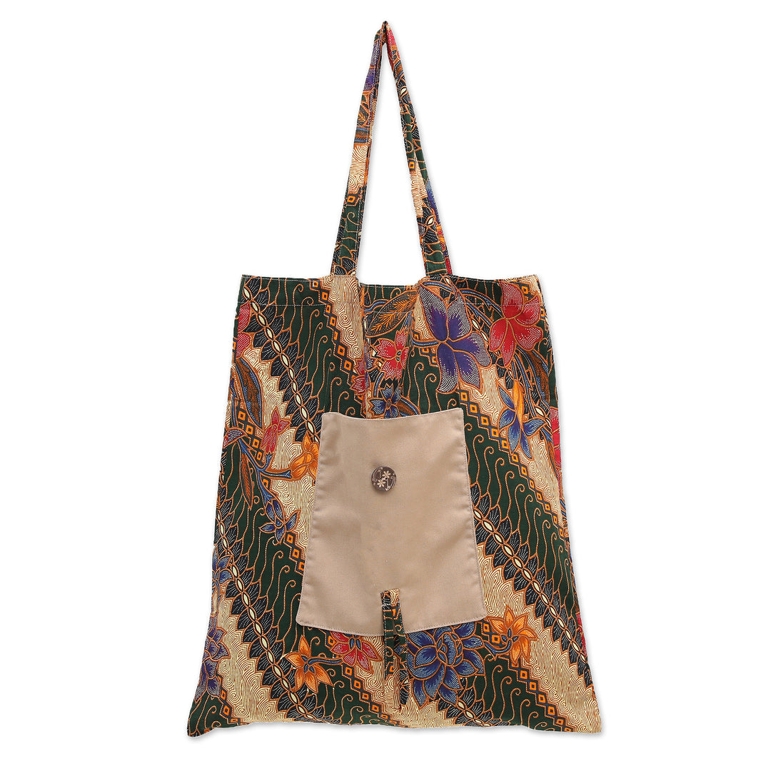 Handmade Cotton Foldable Tote Bag with Vibrant Batik Motifs - Blitar's Eden