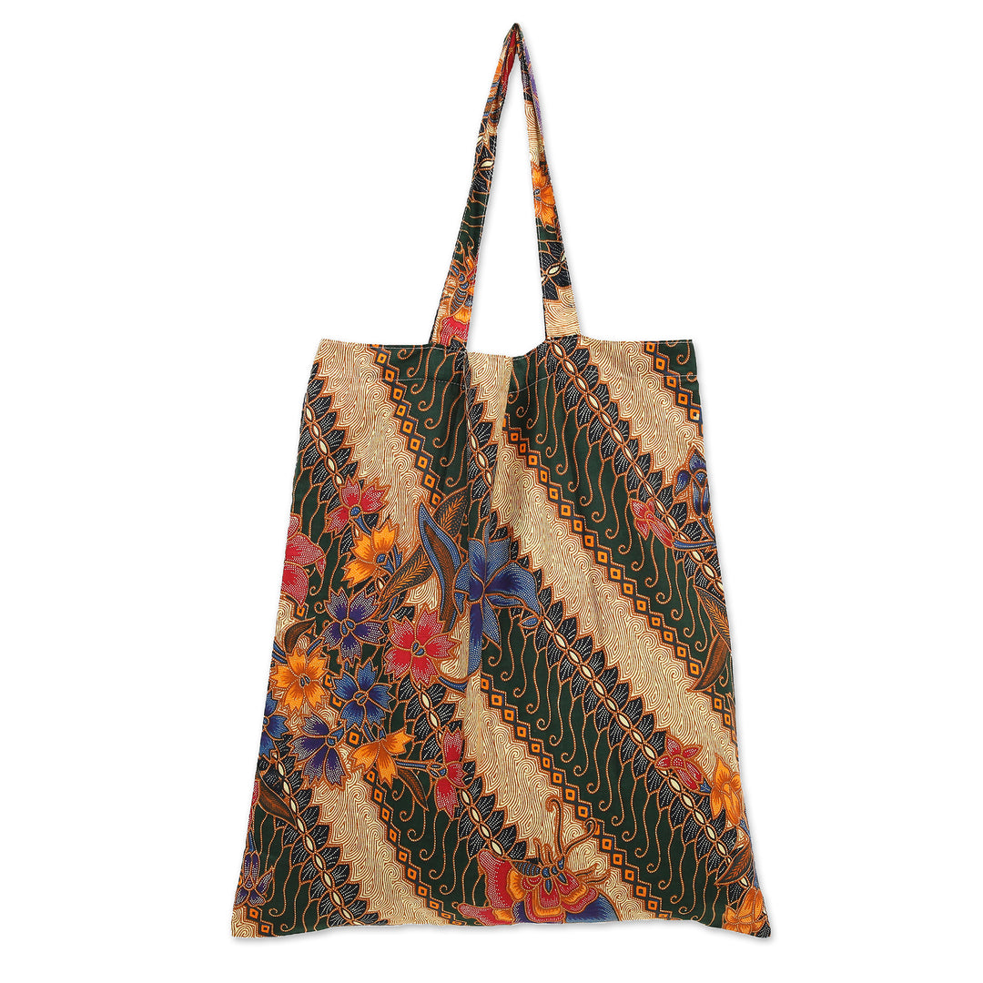 Handmade Cotton Foldable Tote Bag with Vibrant Batik Motifs - Blitar's Eden