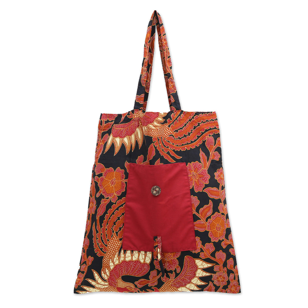 Handmade Cotton Foldable Tote Bag with Warm Batik Motifs - Blitar's Autumn