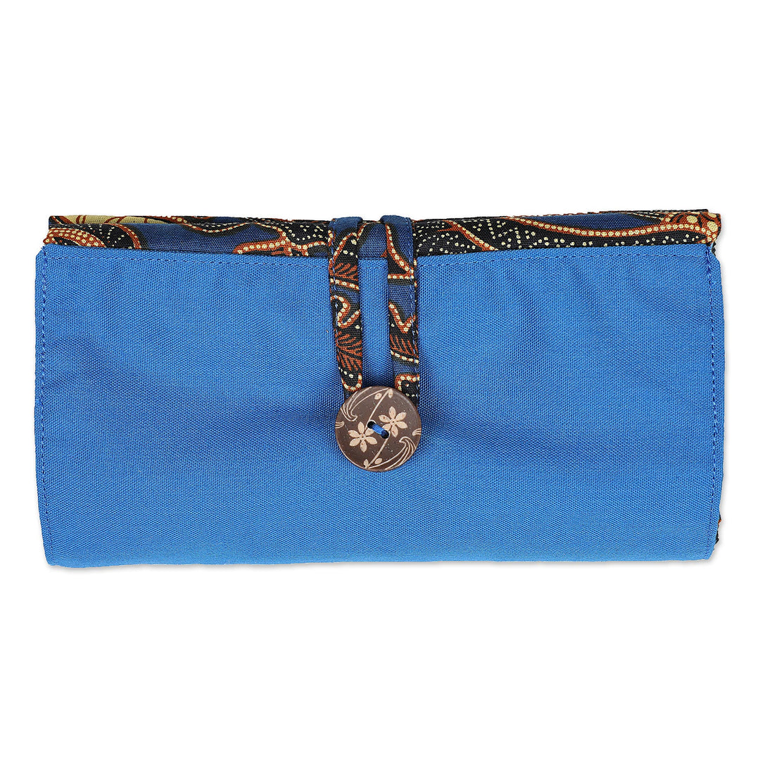 Cotton Foldable Tote Bag with Blue and Golden Batik Motifs - Blitar's Waters