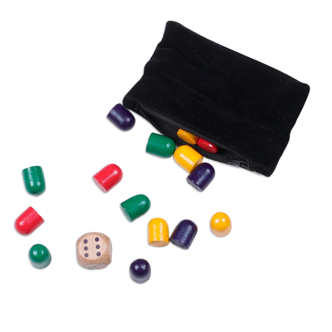 Traditional Embroidered Black Cotton Ludo Game from India - Game of Royals at Night