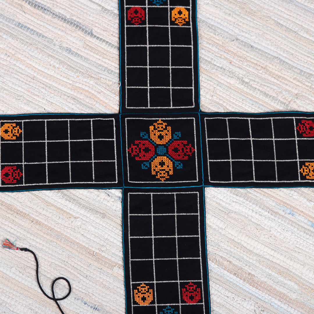 Embroidered Black Cotton Chopad Game with Classic Details - India's Night Challenge