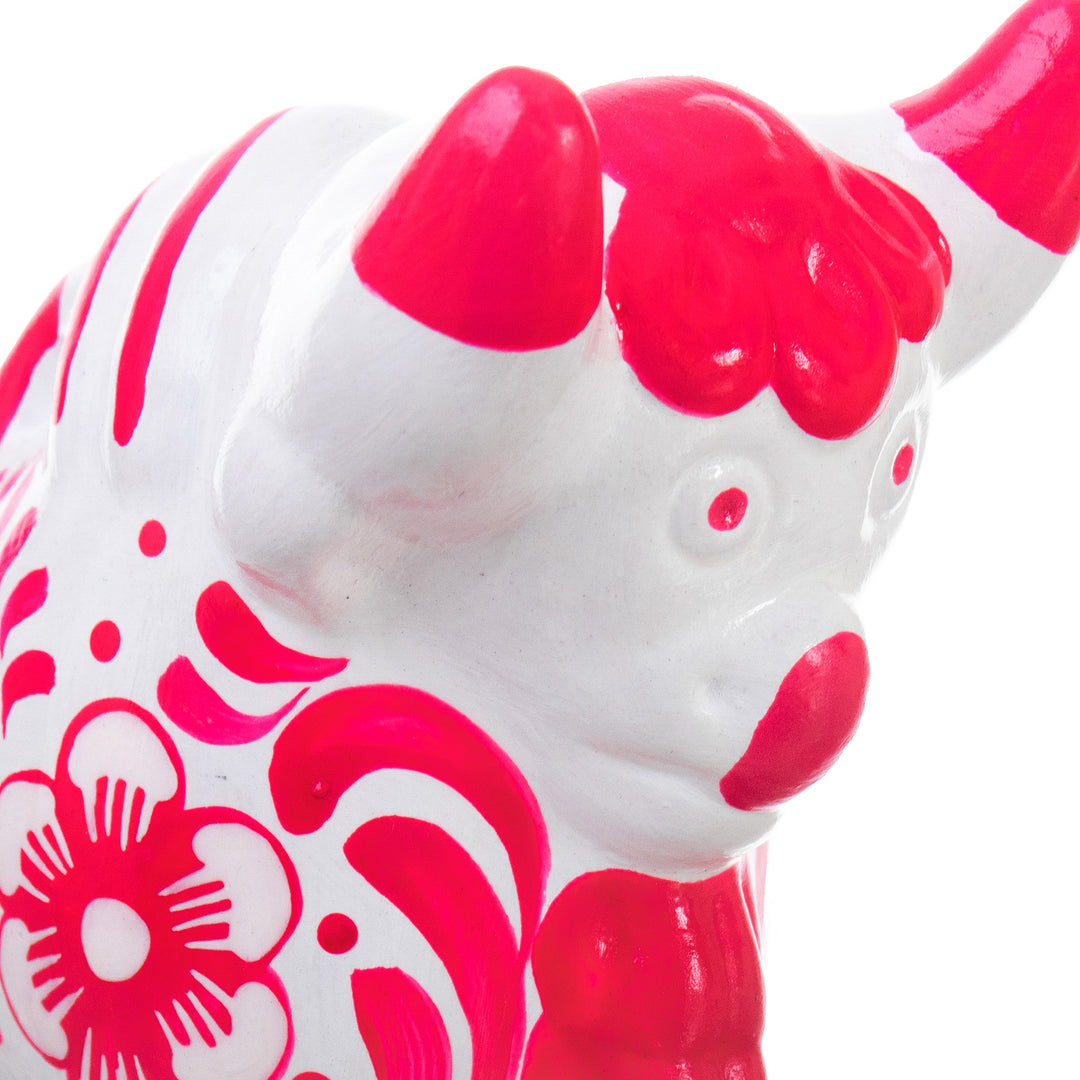 Traditional Floral Pink Ceramic Bull Sculpture from Pucara - Pucara's Pink Protector