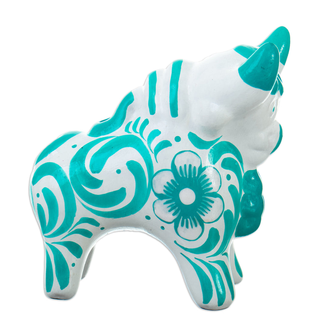 Traditional Turquoise Ceramic Bull Sculpture from Pucara - Pucara's Turquoise Protector