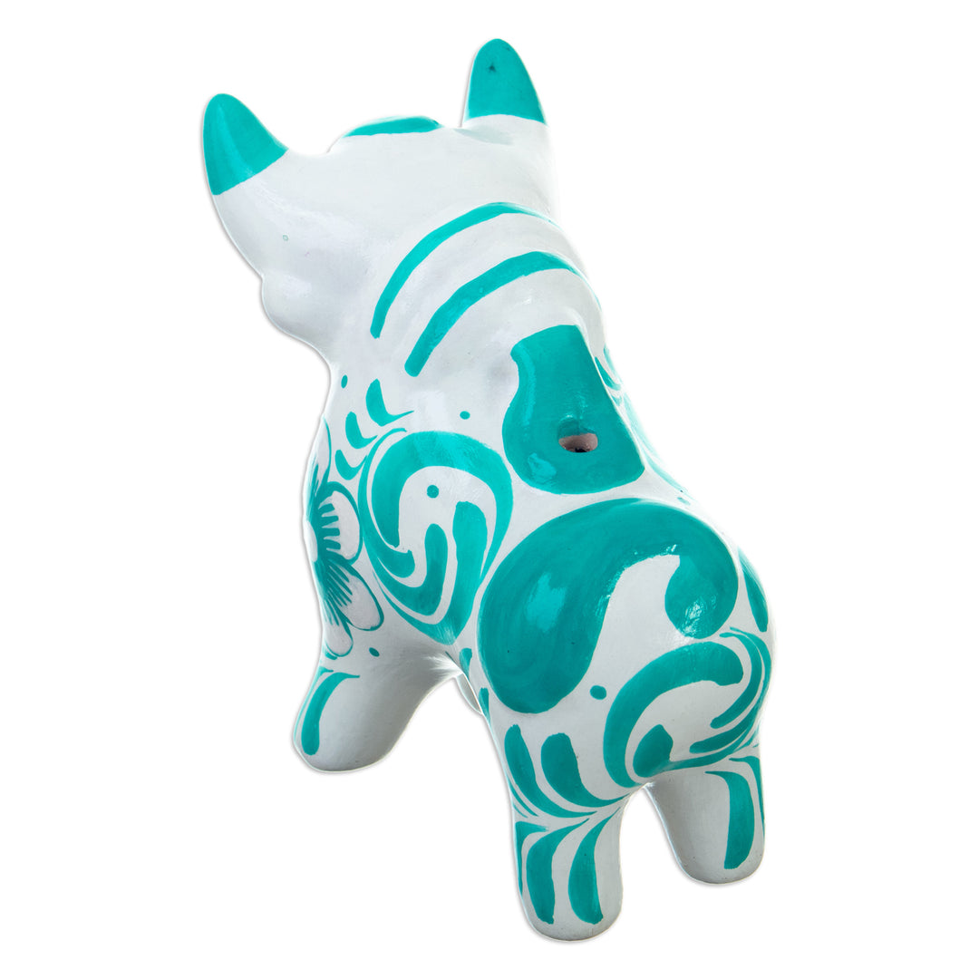Traditional Turquoise Ceramic Bull Sculpture from Pucara - Pucara's Turquoise Protector