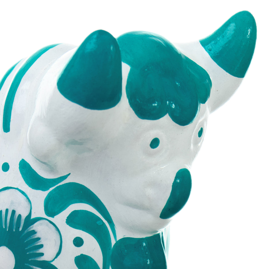 Traditional Turquoise Ceramic Bull Sculpture from Pucara - Pucara's Turquoise Protector