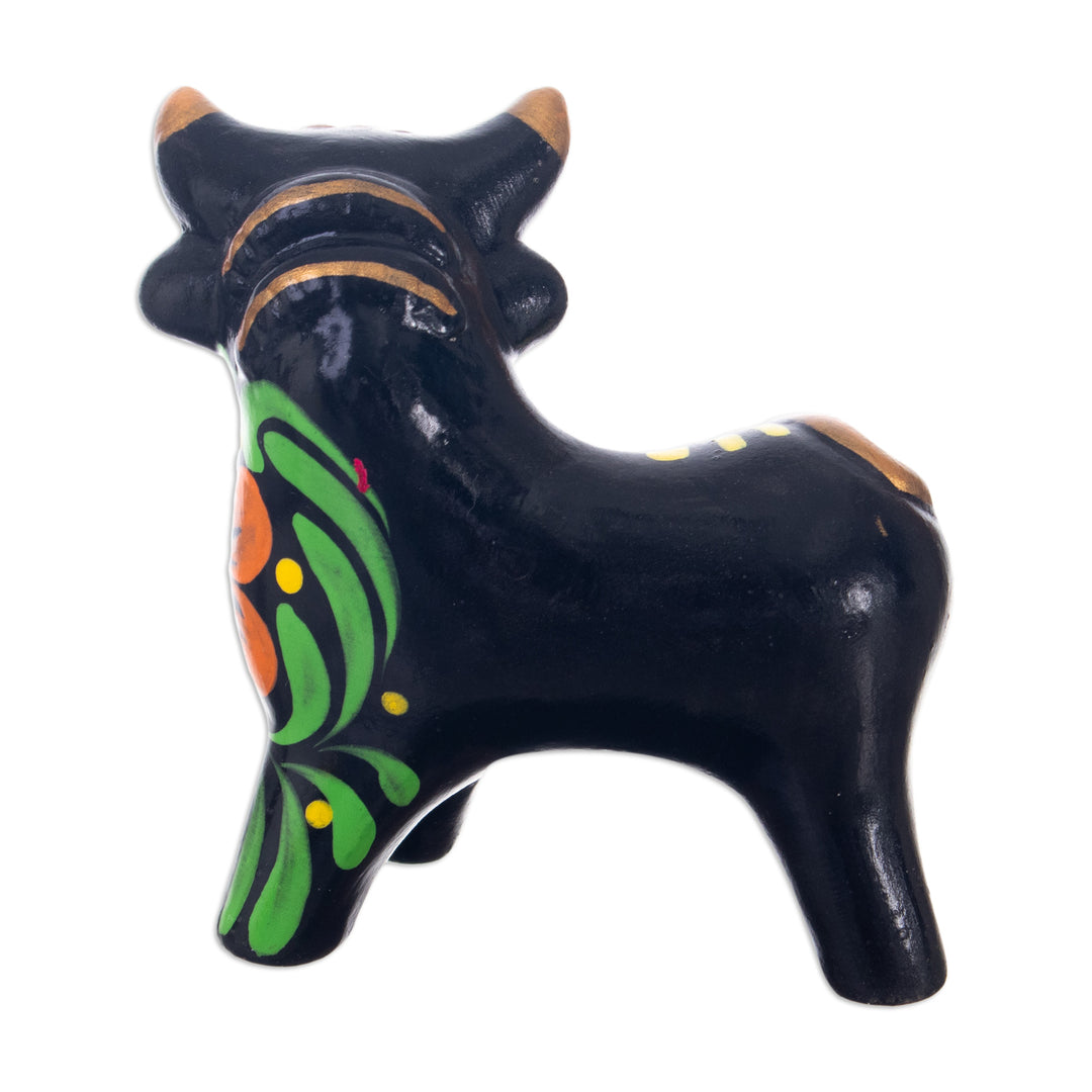 Andean Floral Ceramic Good Fortune Bull Figurine  - Bull of Good Fortune