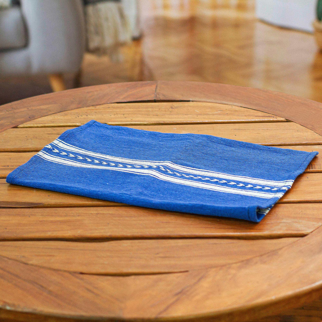 Blue & White Hand-Woven Zapotec Cotton Placemat from Mexico - Magical Blue