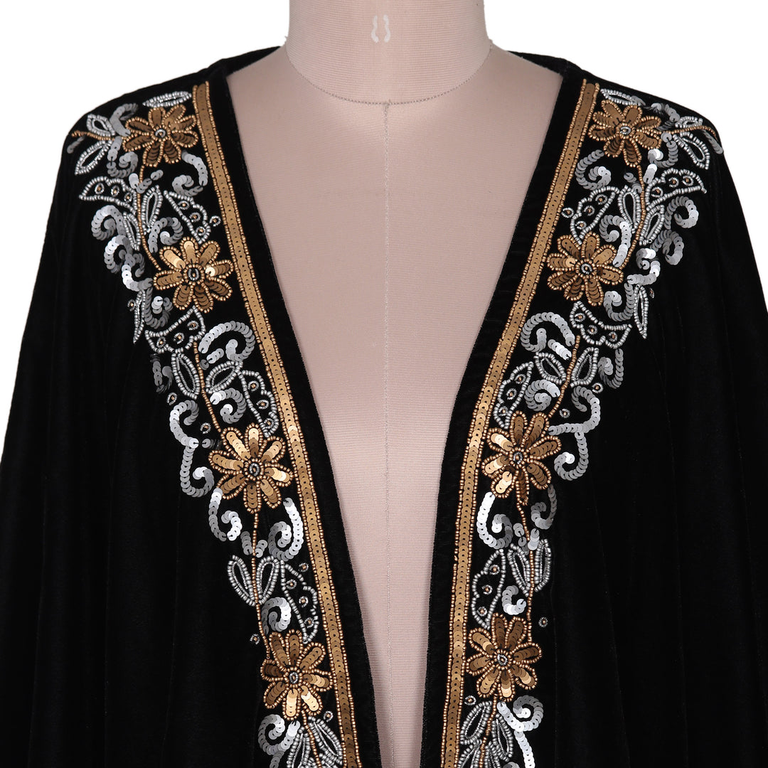 Golden and Silver Hand-Beaded Layering Jacket in Black - Golden Nightbird