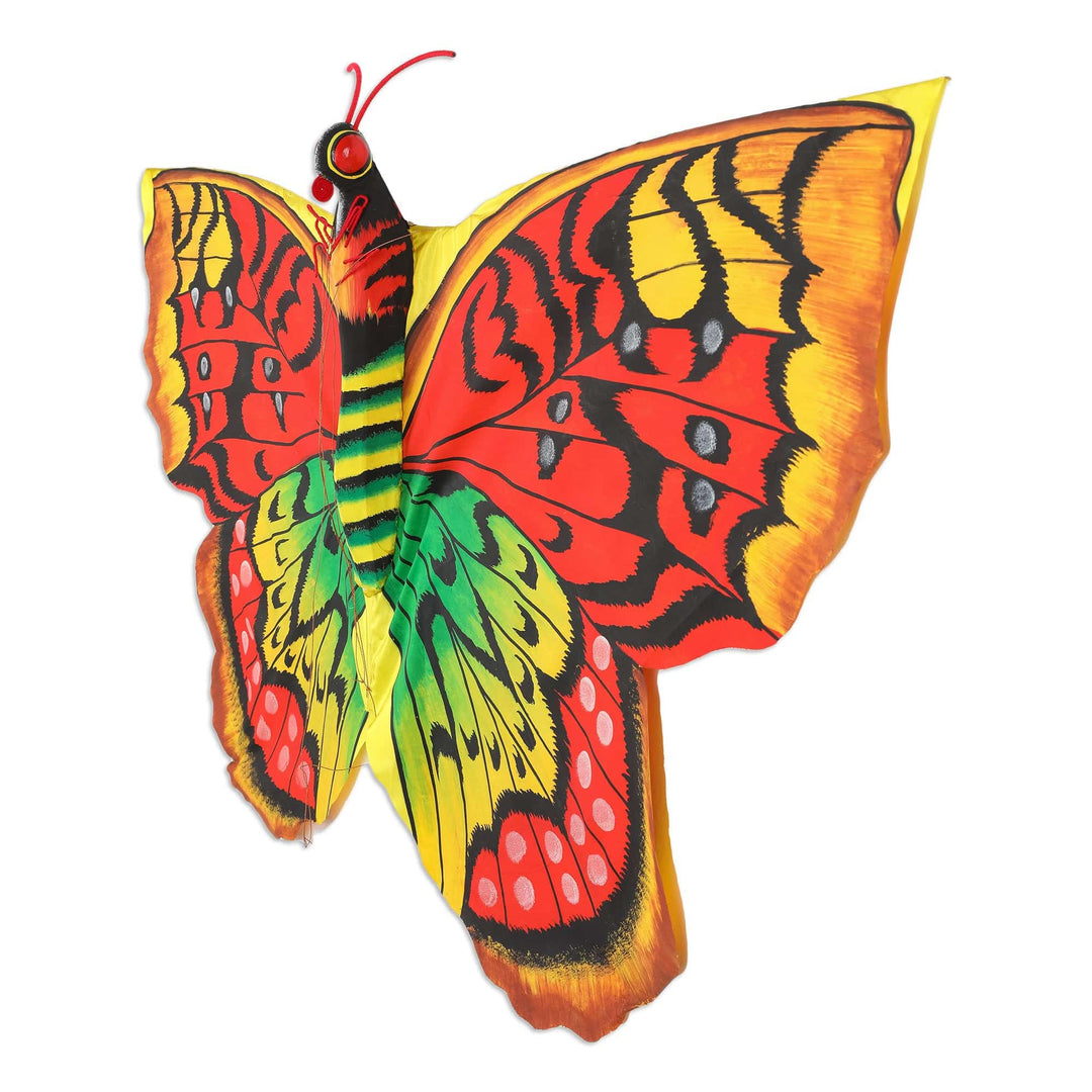 Hand-Painted Nylon and Bamboo Vibrant Butterfly Kite - Autumnal Butterfly