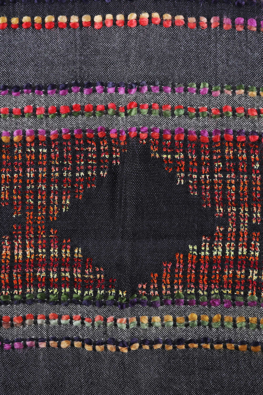 Woven Viscose Scarf with Embroidery in Grey White and Red - Timeless Splendor