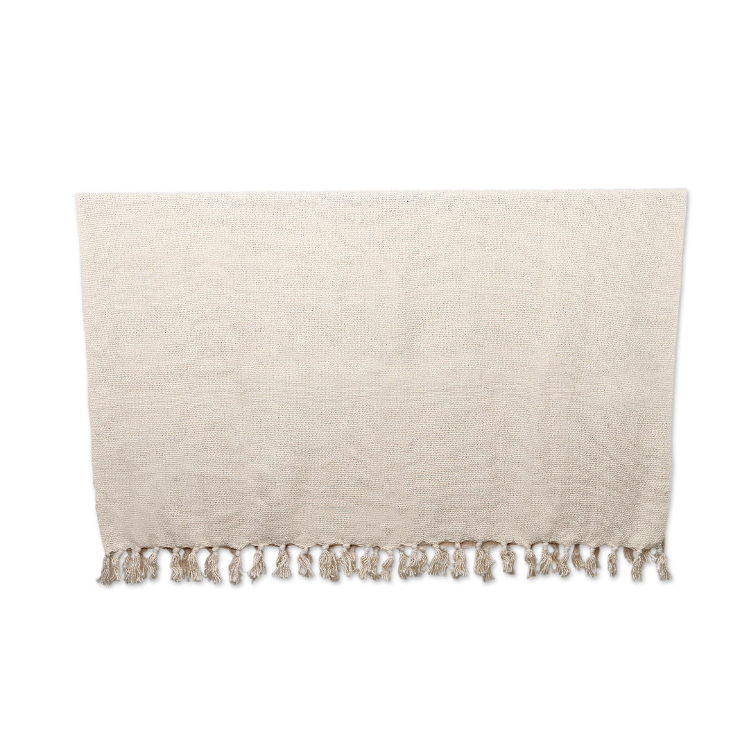 Handwoven Vanilla Cotton Throw Blanket with Tassels - Vanilla Charm