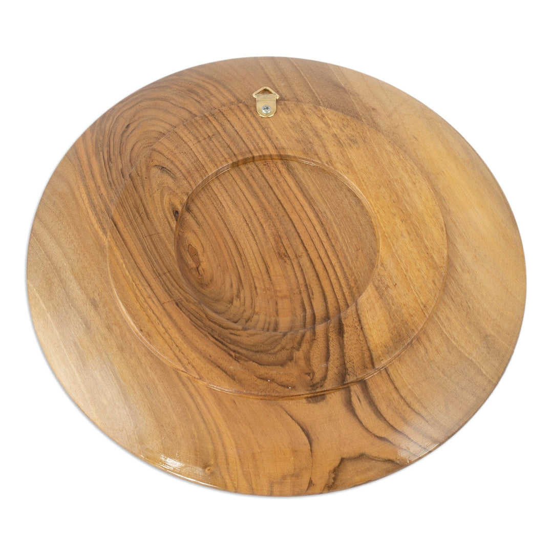 Traditional Floral Hand-Painted Round Walnut Wood Wall Art - Flowers of the Black Sea