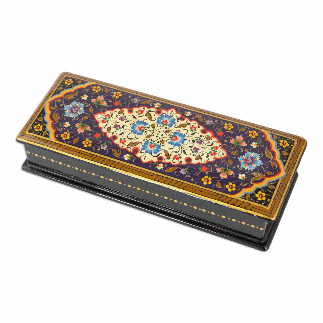 Hand-Painted Walnut Wood Jewelry Box with Velvet Lining - Palace of Blooms