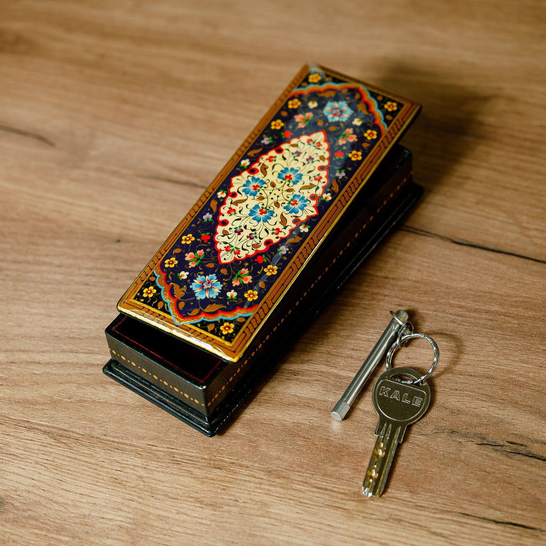 Hand-Painted Walnut Wood Jewelry Box with Velvet Lining - Palace of Blooms