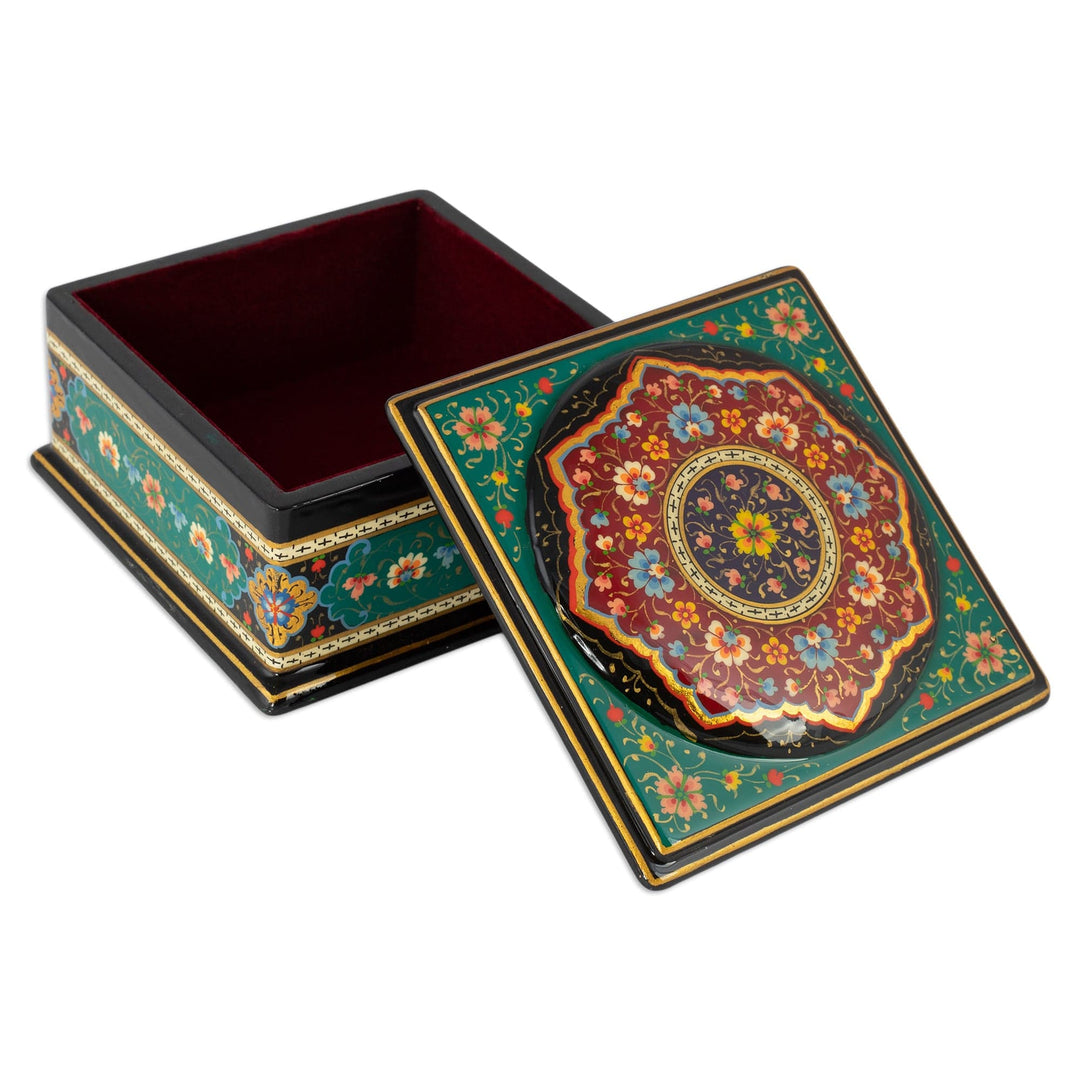 Floral Walnut Wood Jewelry Box with Velvet Lining - Floral Eden