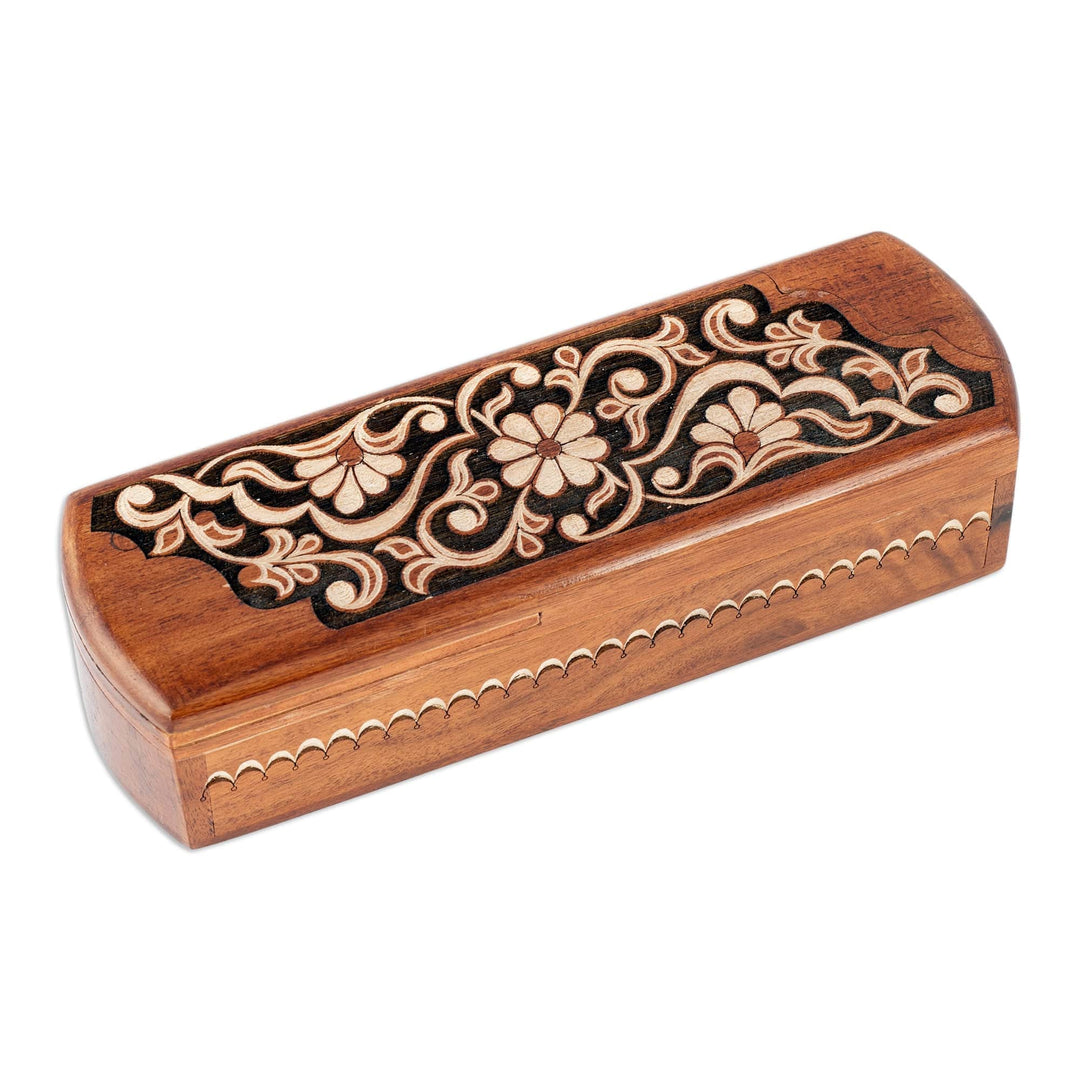 Walnut Wood Puzzle Box with Traditional Garden Carving - Spring Challenge