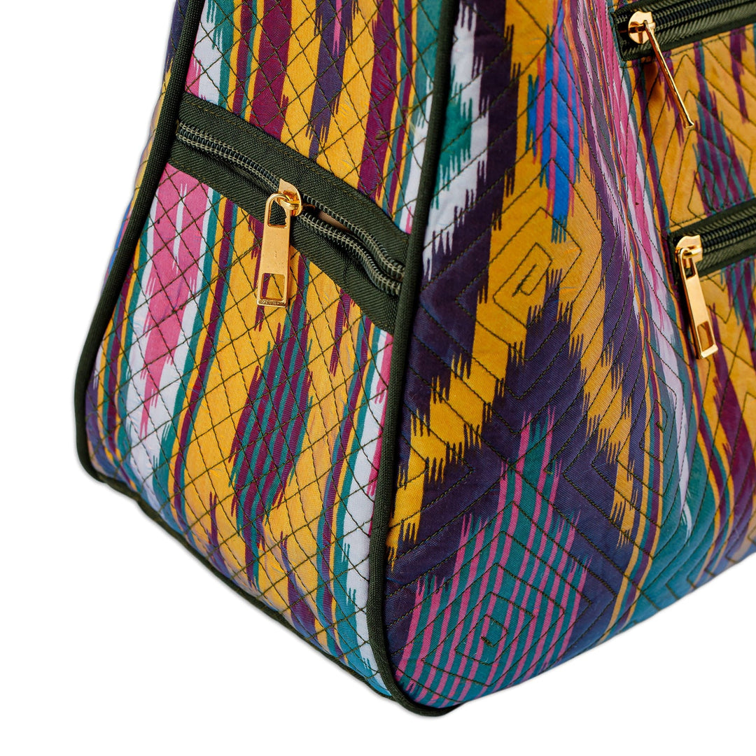 Colorful Ikat Handbag with Five Exterior Zippered Pockets - Colors from the Road