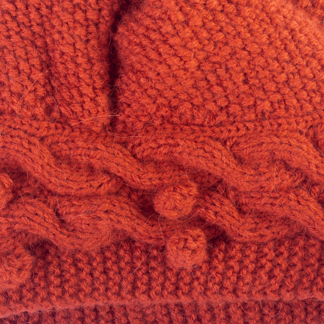 Unisex Alpaca Blend Hat in Orange Hand-Knit in Peru - Sealing Wax